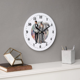 Elegant Art Deco couple Large Clock