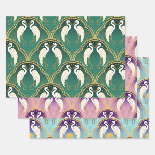 Elegant Art Deco Crane Pattern Wrapping Paper Sheet