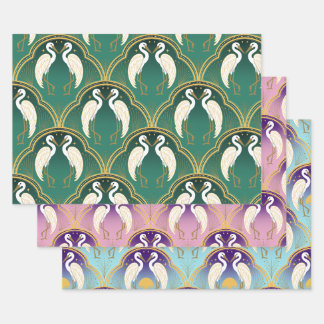 Elegant Art Deco Crane Pattern  Wrapping Paper Sheet
