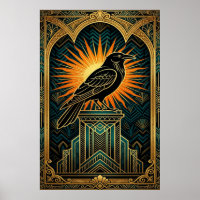 Elegant Art Deco Crow Silhouette Gold & Black