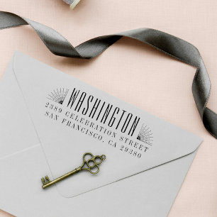 Elegant Art Deco Family Name & Return Address Self-inking Stamp