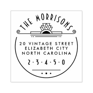 Elegant Art Deco Family Name Round Return Address Rubber Stamp