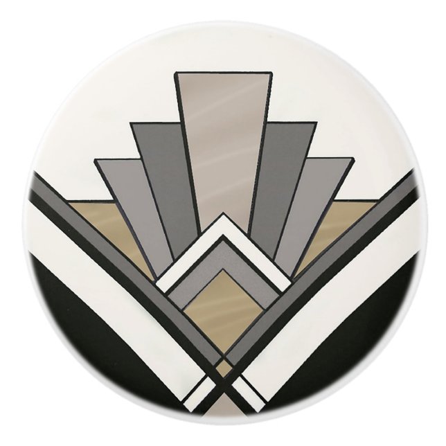 Elegant Art Deco Fan Design Ceramic Knob (Front)