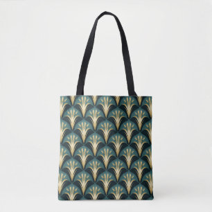 Elegant Art Deco Fan Pattern in Gold and Teal Tote Bag