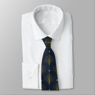 Elegant Art Deco Fans Scallops / Navy Blue & Gold Tie