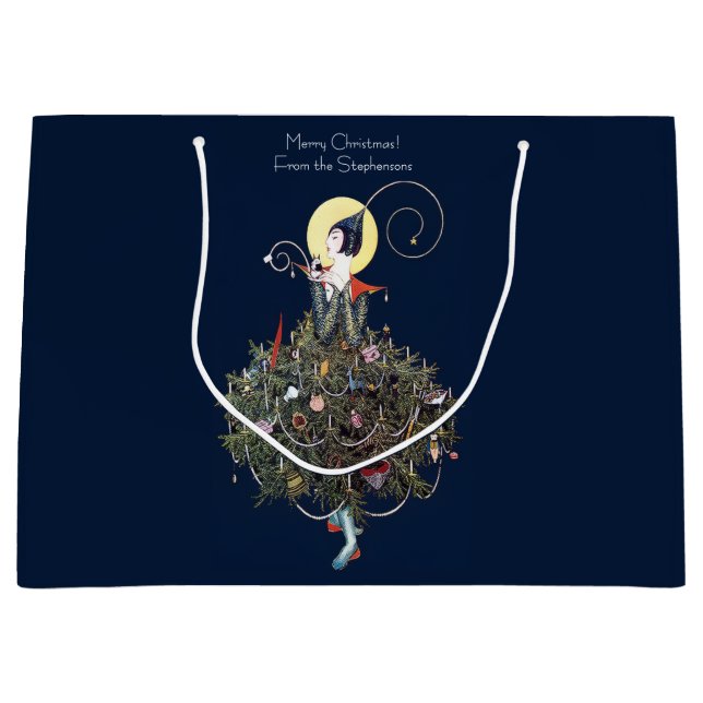 Elegant Art Deco Fashion Christmas Tree Retro Large Gift Bag (Front)