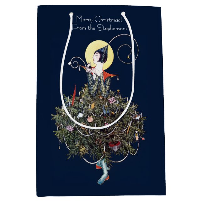 Elegant Art Deco Fashion Christmas Tree Retro Medium Gift Bag (Front)