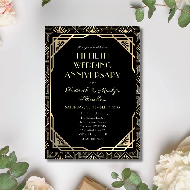 Elegant Art Deco Fiftieth Wedding Anniversary Invitation (Creator Uploaded)
