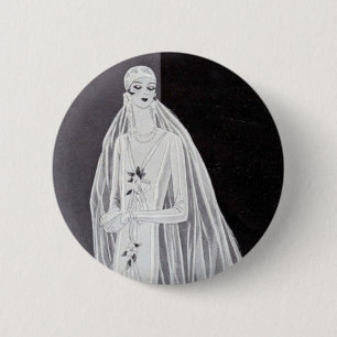 Elegant Art Deco Flapper Bride Illustration 6 Cm Round Badge