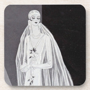 Elegant Art Deco Flapper Bride Illustration Coaster