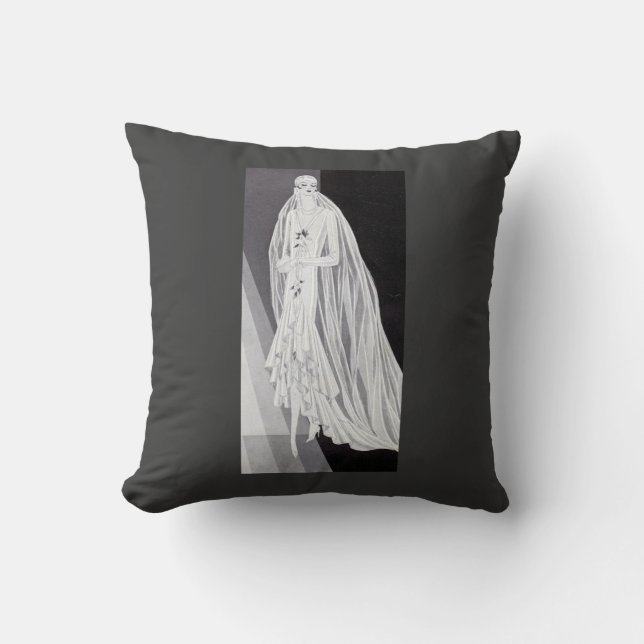 Elegant Art Deco Flapper Bride Illustration  Cushion (Front)