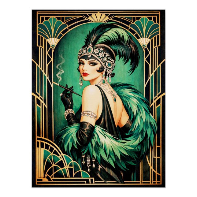 Elegant Art Deco Flapper Poster. Poster (Front)