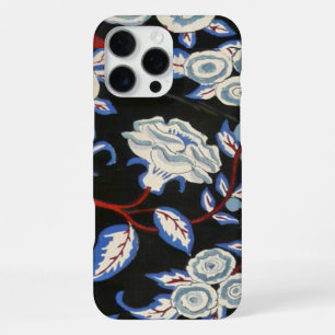 ELEGANT ART DECO FLORAL,BLUE WHITE ROSES IN BLACK iPhone 16 PRO MAX CASE