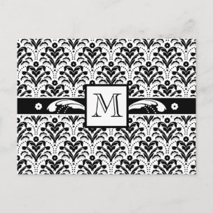 Elegant Art Deco Floral Damask Custom Monogram Postcard