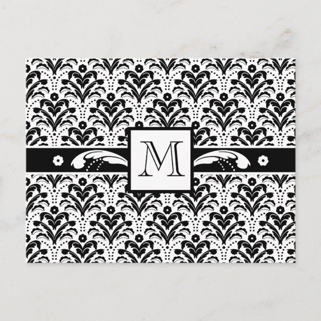 Elegant Art Deco Floral Damask Custom Monogram Postcard (Front)