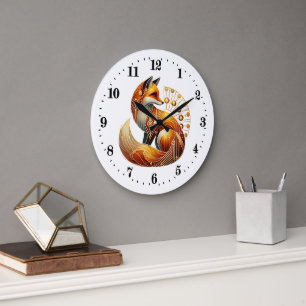 Elegant art deco fox large clock