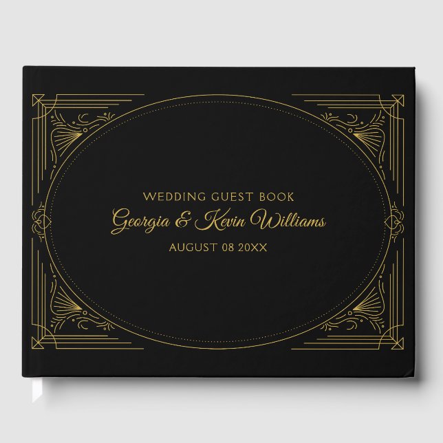 Elegant Art Deco frame custom text Guest Book (Front)
