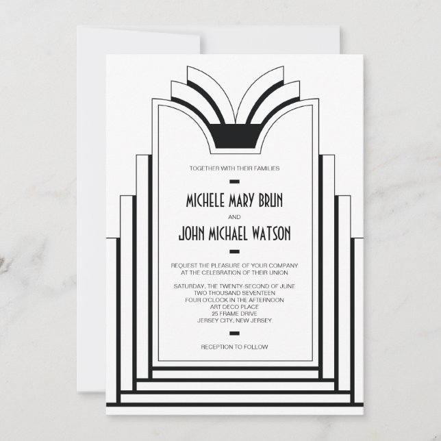 Elegant Art Deco Frame Retro Wedding Invitation (Front)