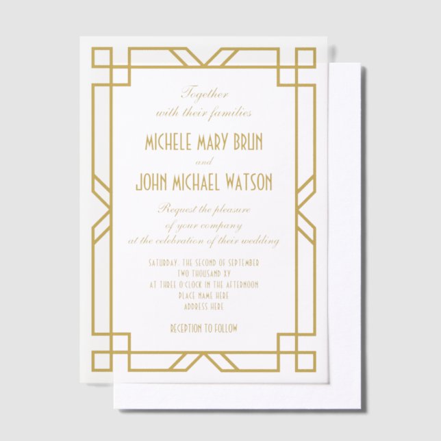 Elegant Art Deco Frame Vintage Classic Wedding Vellum Invitations (Offset)