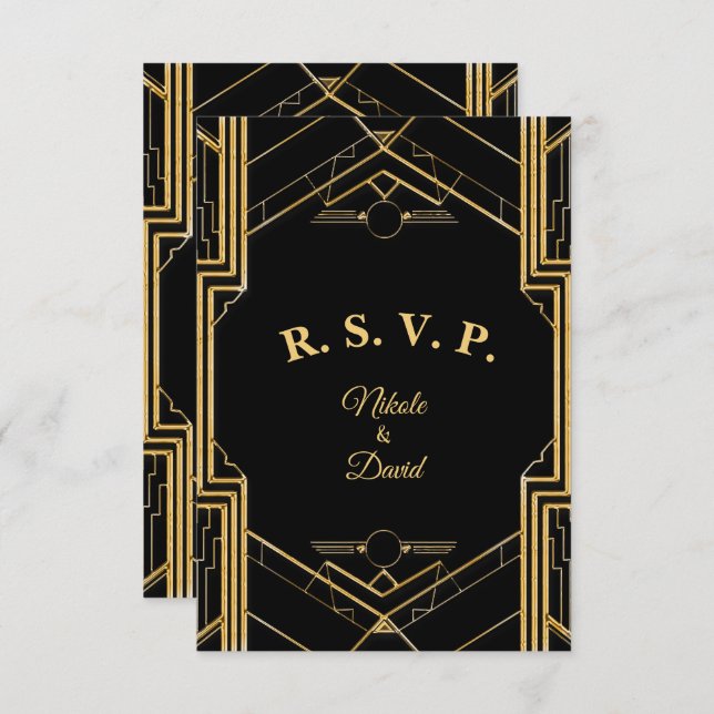 Elegant Art Deco Gatsby R.S.V.P. Card (Front/Back)