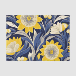 Elegant Art Deco Geometric Navy and Yellow Floral  Tissue Paper