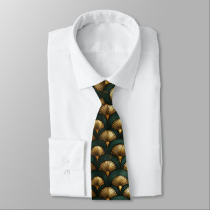 Elegant Art Deco Gold and Emerald Green Tie