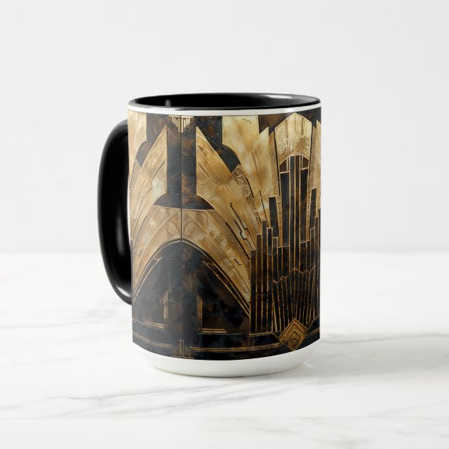  Elegant Art Deco Gold Black Cityscape Mug (Front Left)