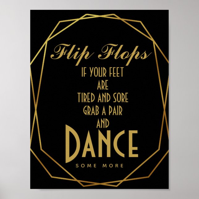 Elegant art deco Gold & Black flip flops Poster (Front)