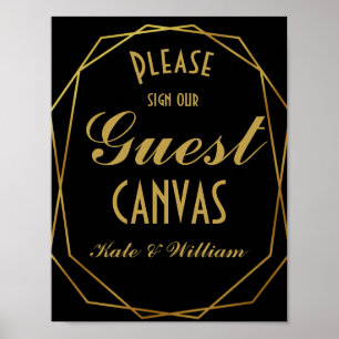 Elegant art deco Gold & Black guest canvas Poster
