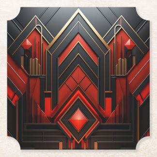 Elegant Art Deco Gold Black Red Paper Coaster