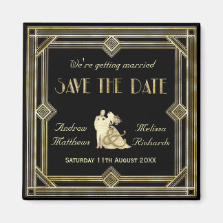 Elegant Art Deco Gold Black Save the Date Magnet