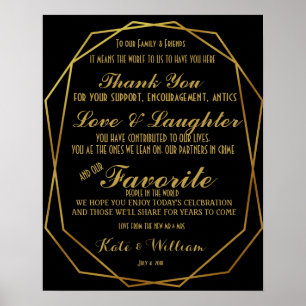 Elegant art deco Gold & Black Thanking guests Poster