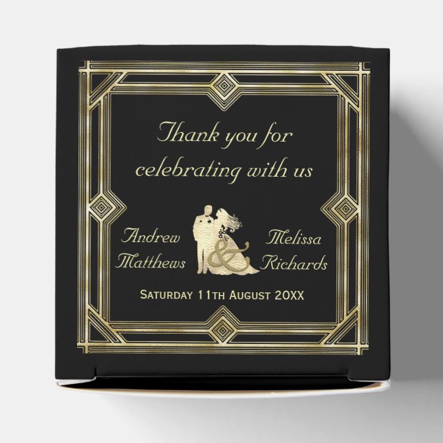 Elegant Art Deco Gold Black Wedding Favour Box (Top)