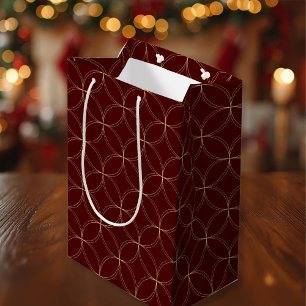 Elegant Art Deco gold burgundy pattern Medium Gift Bag