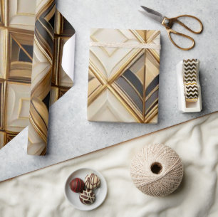 Elegant Art Deco Gold & Cream Geometric Mosaic Wrapping Paper