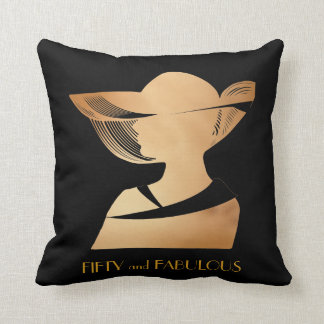 Elegant art deco gold Fifty & Fabulous design. Cushion