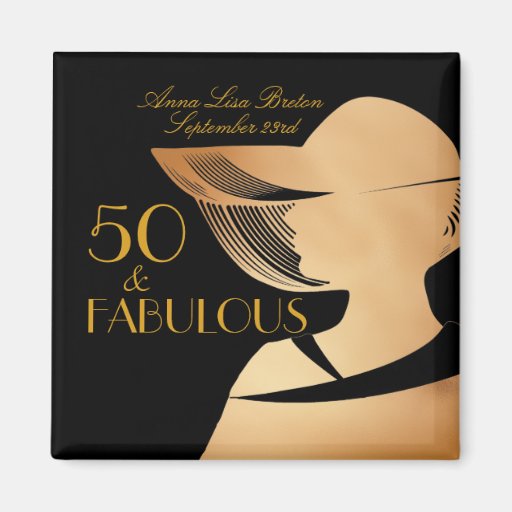 Image of Elegant art deco gold Fifty & Fabulous design. Magnet