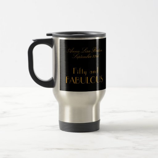Image of Elegant art deco gold Fifty & Fabulous design Travel Mug