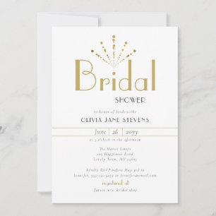 Elegant Art Deco Gold Fireworks Chic Bridal Shower Invitation