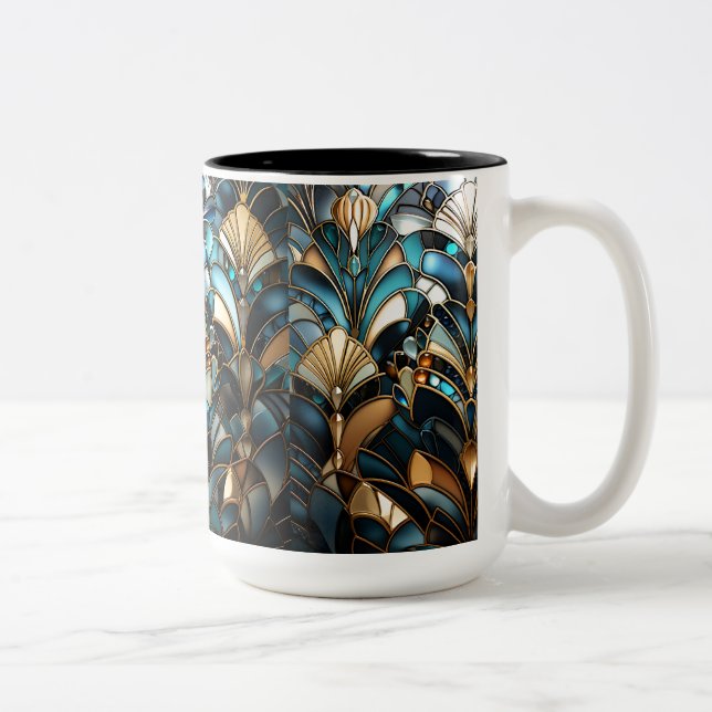 Elegant Art Deco Gold Gems Beads Turquoise Black  Two-Tone Coffee Mug (Right)