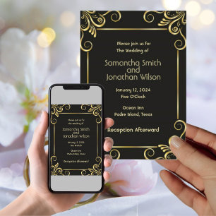 Elegant Art Deco Gold on Black Wedding Invitation