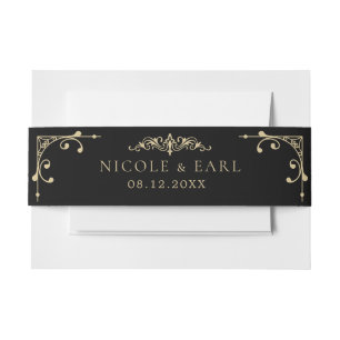 Elegant Art Deco Gold Retro Wedding Black  Invitation Belly Band