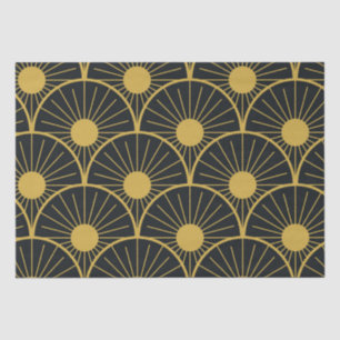 Elegant Art Deco Gold Sun Pattern on Black Tissue Paper