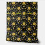 Elegant Art Deco Gold Sun Pattern on Black Wallpaper<br><div class="desc">This is elegant art deco golden abstract sun pattern on black background</div>