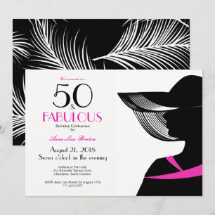 Elegant Art Deco hot pink elegant lady 50 & Fab Invitation