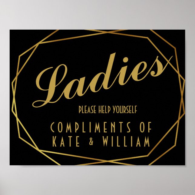 Elegant art deco ladies restroom sign- toiletries poster (Front)