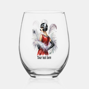 Elegant Art Deco lady customisable Stemless Wine Glass
