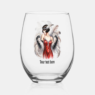 Elegant Art Deco lady customisable Stemless Wine Glass