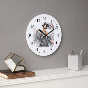 Elegant Art Deco lady  Large Clock