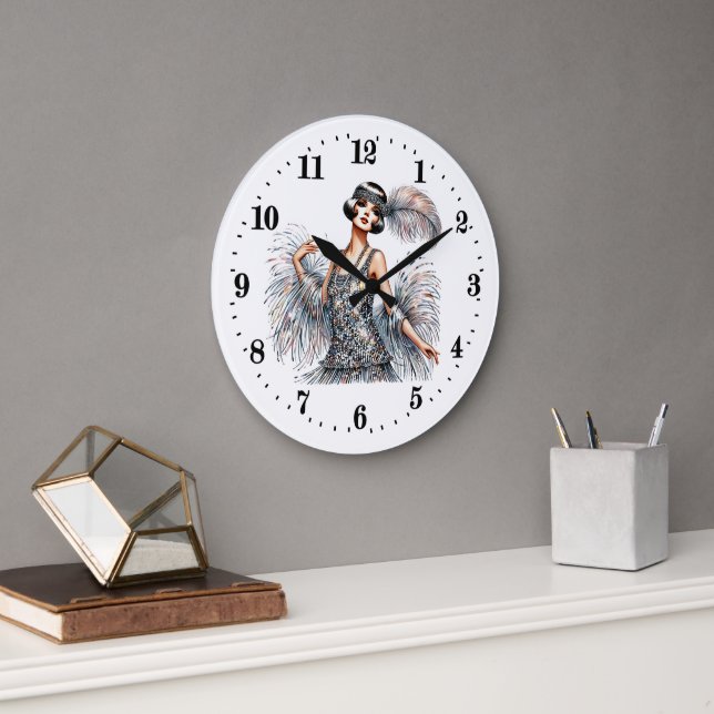 Elegant Art Deco lady  Large Clock (Office)
